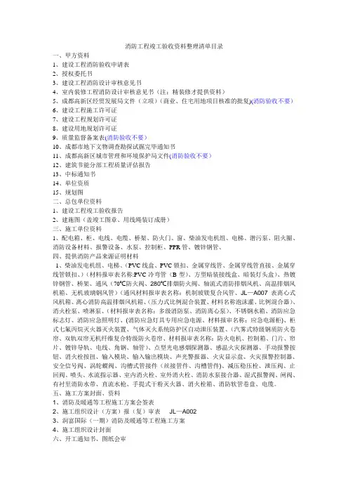消防工程竣工验收资料整理清单目录