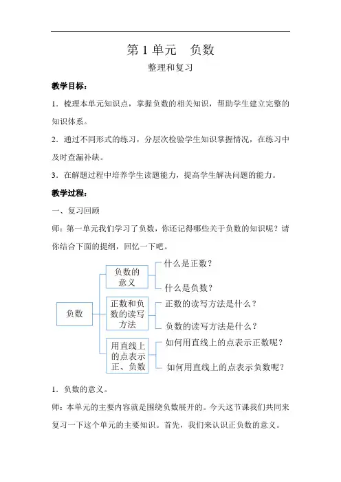 《负数复习课》示范教学方案