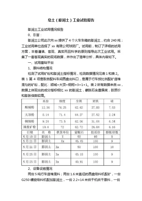 皂土（膨润土）工业试验报告