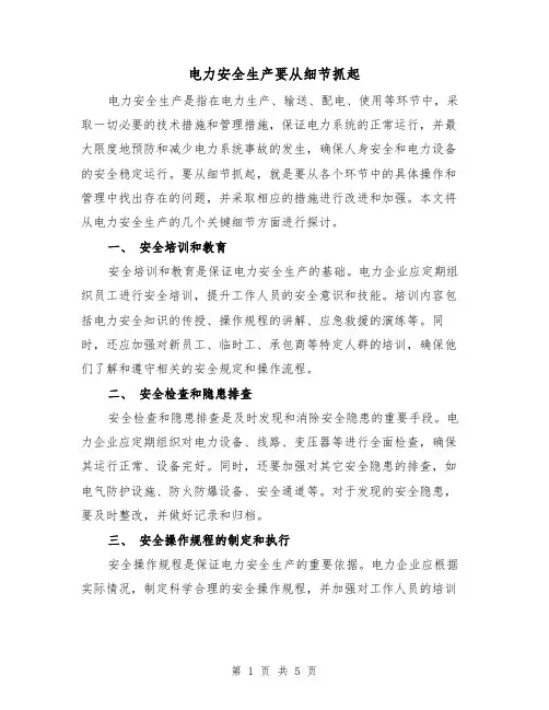电力安全生产要从细节抓起(三篇)