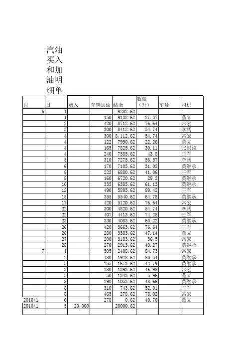 汽油明细 Microsoft Excel 工作表