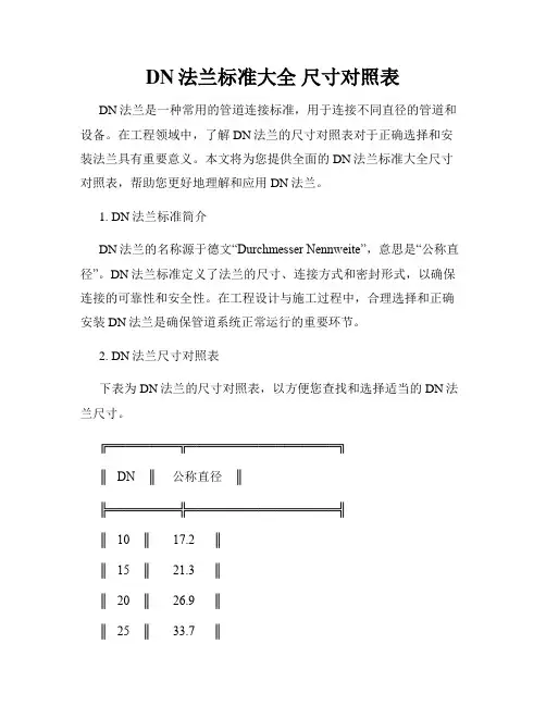 DN法兰标准大全 尺寸对照表