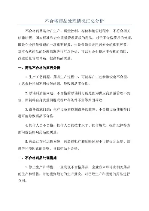 不合格药品处理情况汇总分析