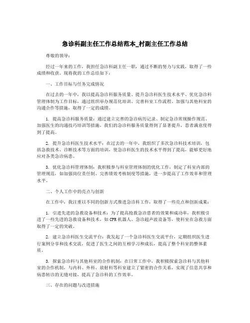 急诊科副主任工作总结范本_村副主任工作总结