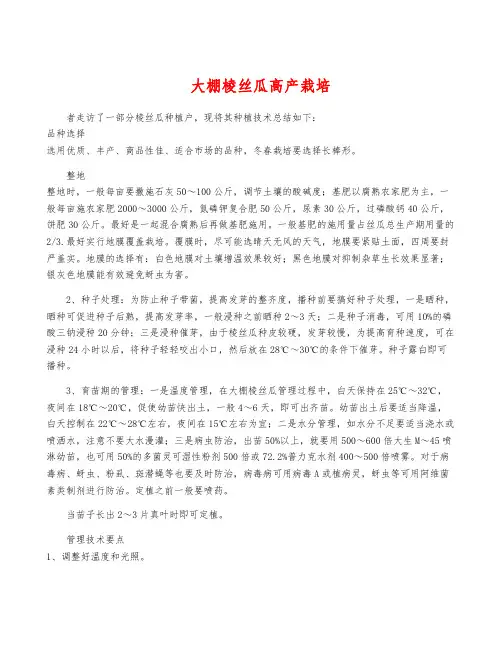 大棚棱丝瓜高产栽培