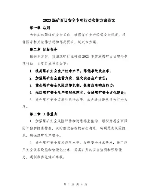 2023煤矿百日安全专项行动实施方案范文