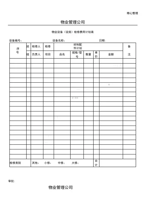 物业工程部表单(台帐)大全2