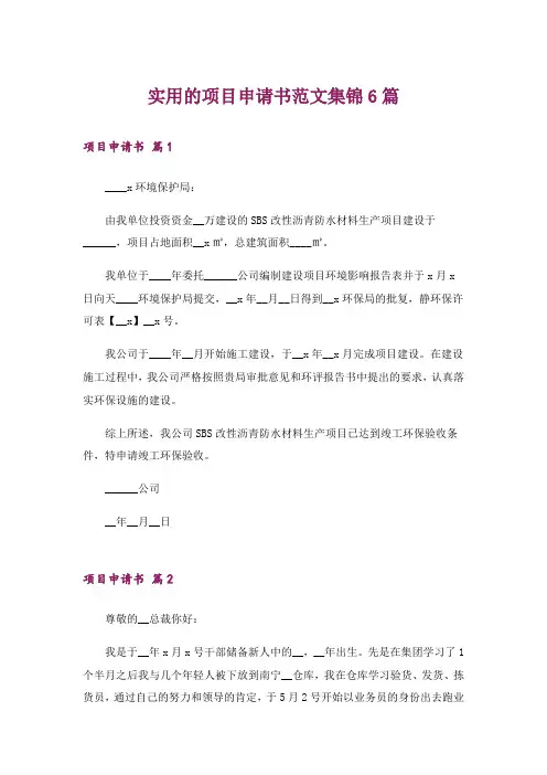 实用的项目申请书范文集锦6篇