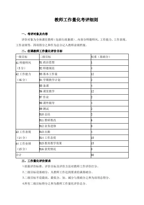教师工作量化考评细则