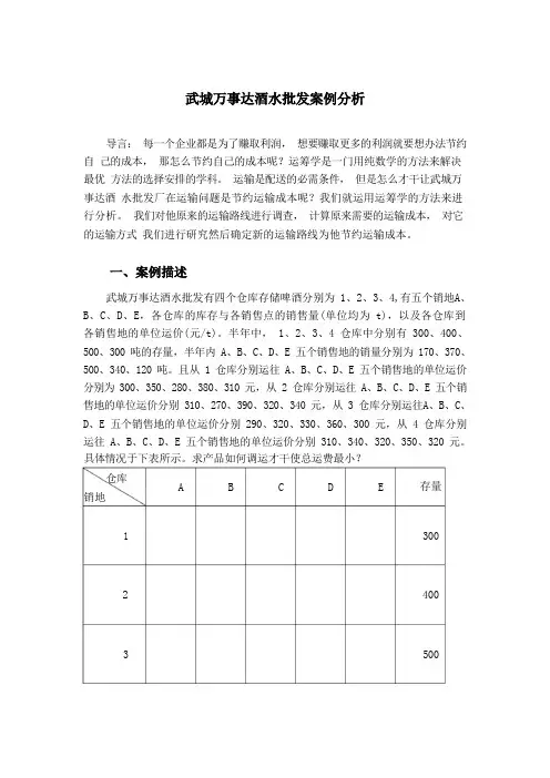 运筹学案例分析报告