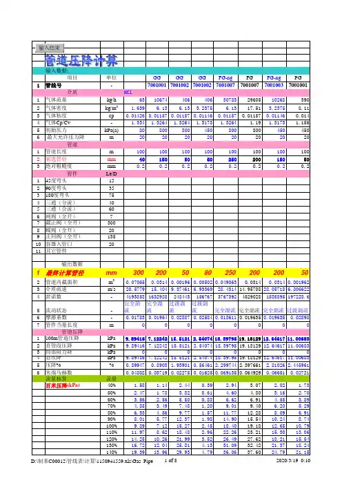 实用管道压降计算程序EXCEL版