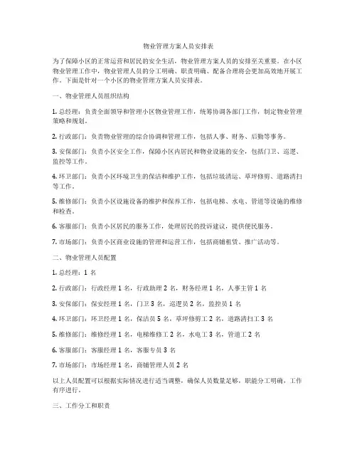 物业管理方案人员安排表