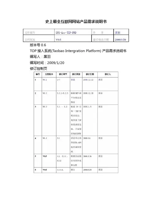 史上最全互联网网站产品需求说明书