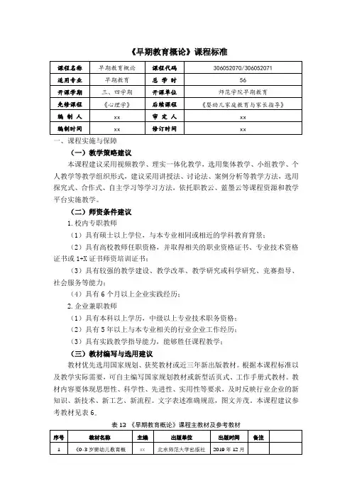《早期教育概论》课程标准 (下)