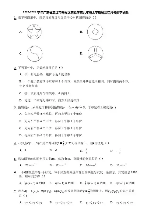 2023-2024学年广东省湛江市开发区实验学校九年级上学期第三次月考数学试题