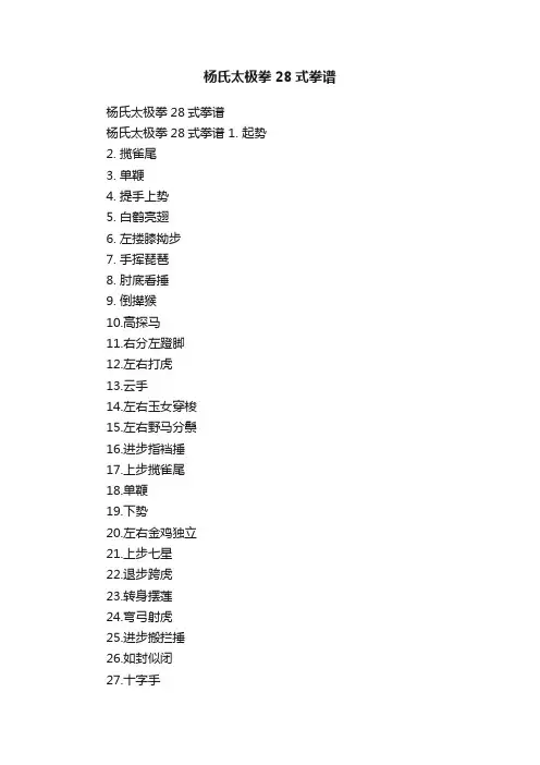 杨氏太极拳28式拳谱