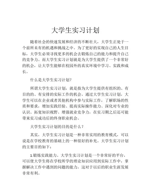 大学生实习计划(精选10篇)