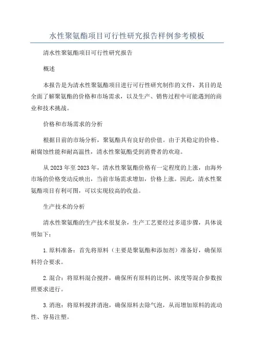 水性聚氨酯项目可行性研究报告样例参考模板