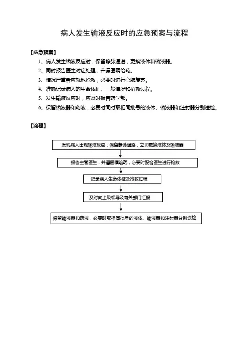 病人发生输液反应时的应急预案与流程