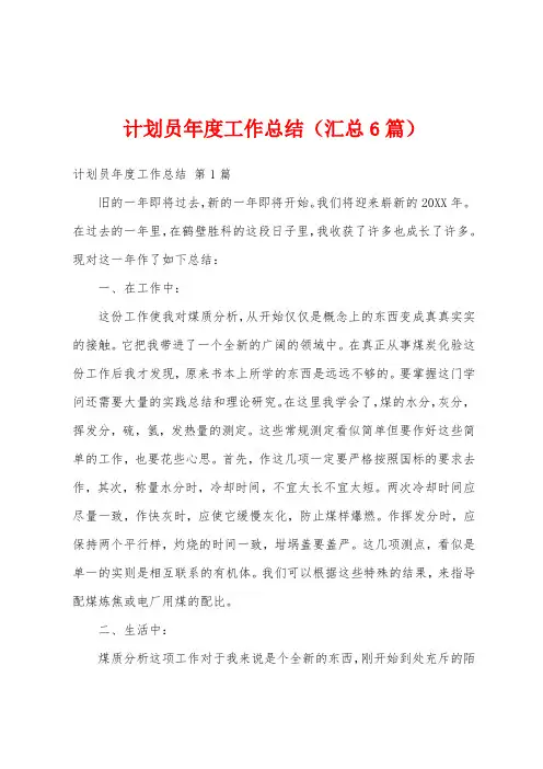 计划员年度工作总结(汇总6篇)
