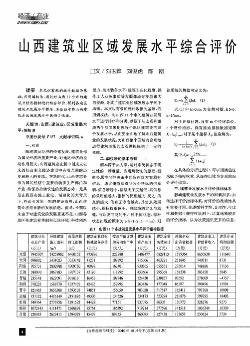 山西建筑业区域发展水平综合评价