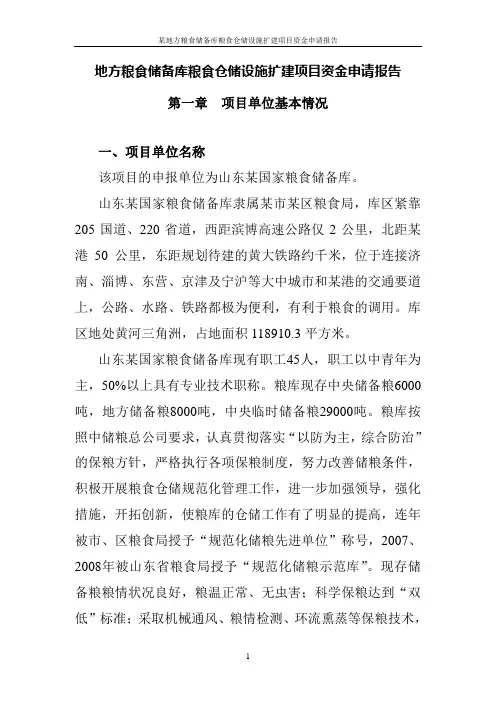 地方粮食储备库粮食仓储设施扩建项目资金申请报告