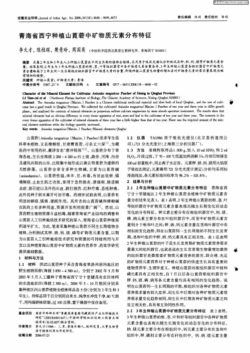 青海省西宁种植山茛菪中矿物质元素分布特征