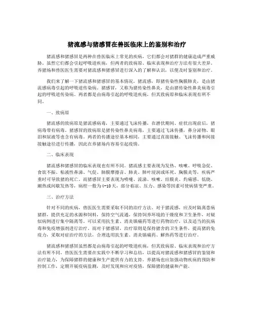 猪流感与猪感冒在兽医临床上的鉴别和治疗