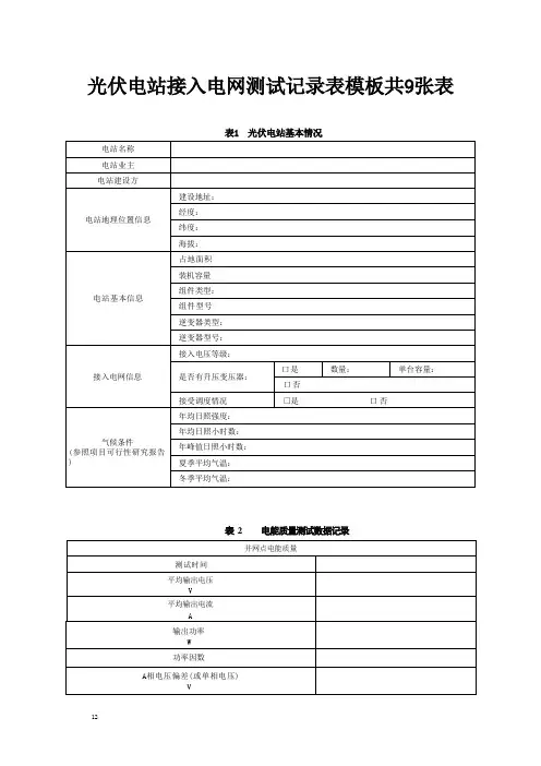 光伏电站接入电网测试记录表模板共9张表
