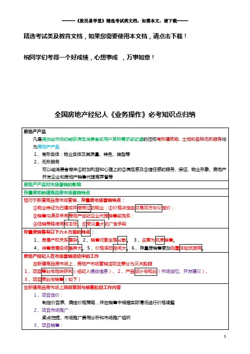 全国房地产经纪人《业务操作》必考知识点归纳