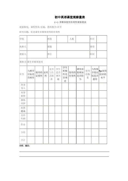 初中课堂观察量表