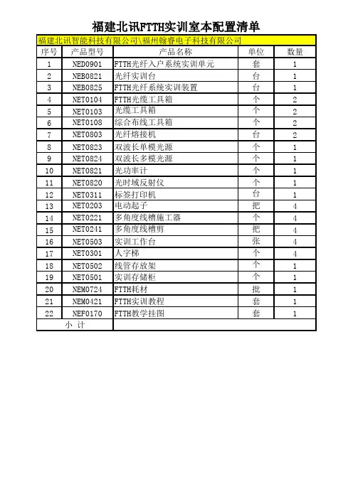 FTTH实验室配置清单(FTTX实验室、光纤接入网实验室、光纤入户实验室、综合布线)
