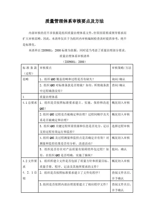 质量管理体系审核要点及方法