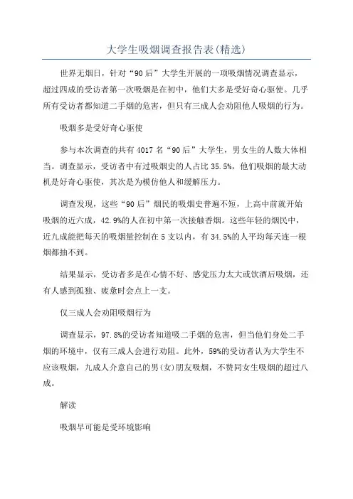 大学生吸烟调查报告表(精选)
