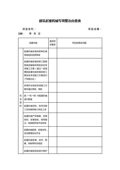 建筑起重机械专项整治自查表