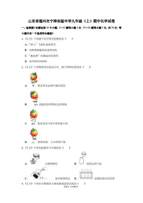 山东省德州市宁津实验中学九年级(上)期中化学试卷
