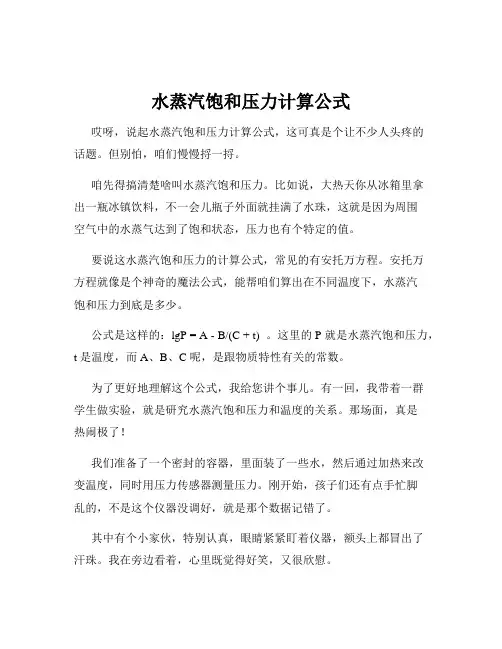 水蒸汽饱和压力计算公式