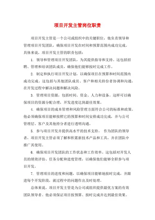 项目开发主管岗位职责
