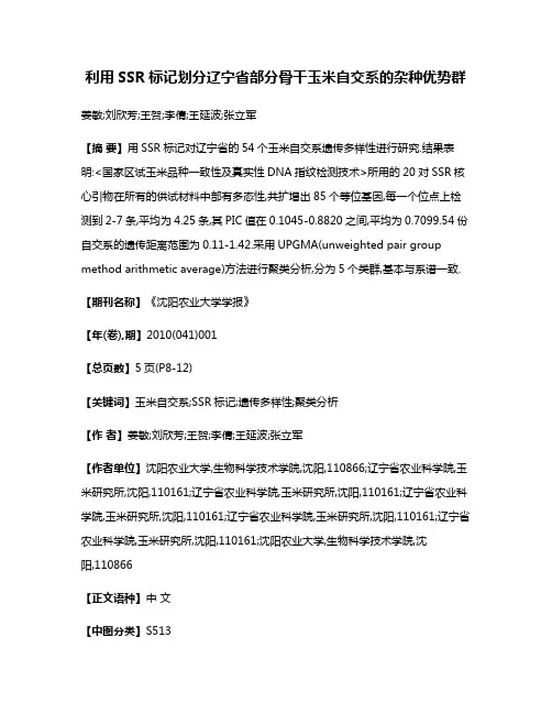 利用SSR标记划分辽宁省部分骨干玉米自交系的杂种优势群