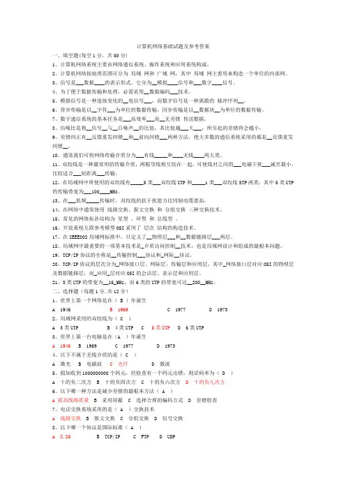 (已用)计算机网络基础试题及参考答案
