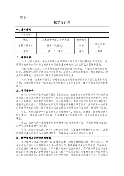 艺术源于生活,高于生活教学设计