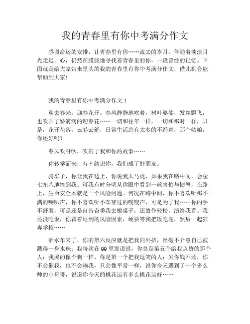 我的青春里有你中考满分作文
