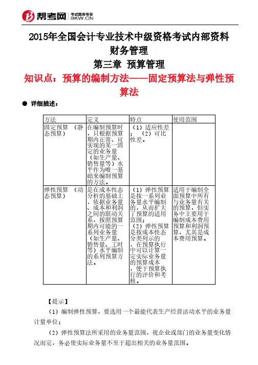 第三章 预算管理-预算的编制方法——固定预算法与弹性预算法