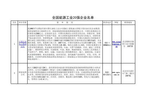 全国能源工业20强企业名单