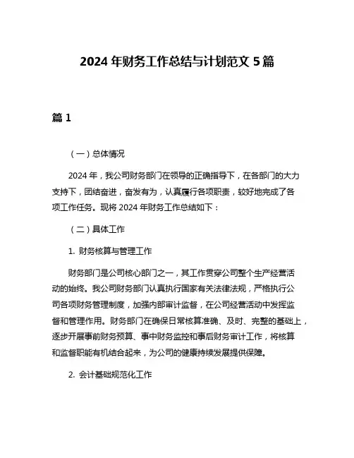 2024年财务工作总结与计划范文5篇