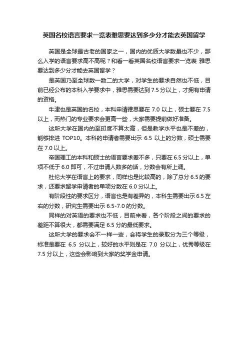 英国名校语言要求一览表雅思要达到多少分才能去英国留学