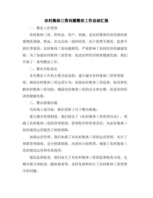 农村集体三资问题整治工作总结汇报