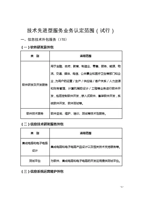 技术先进型服务业务认定范围试行