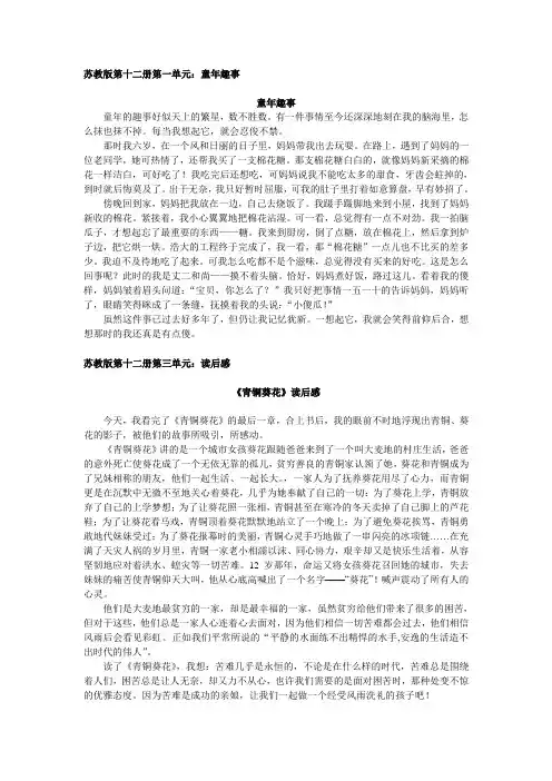 苏教六下各单元习作