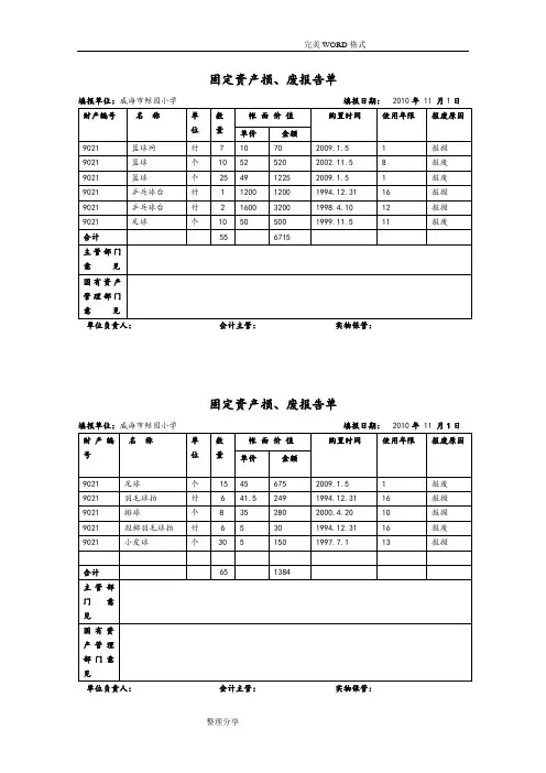 体育器材报损表